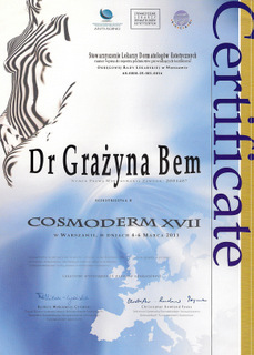 Stowarzyszenie Lekarzy Dermatologów Estetycznych - Certyfikat